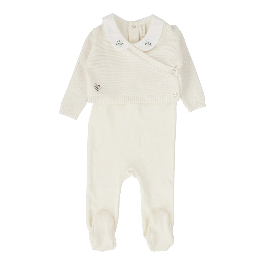 Lilette by Lil Legs Footie Jellybeanzkids Lilette Knit Wrap Sleeveless Footie Set With Bonnet-Cream
