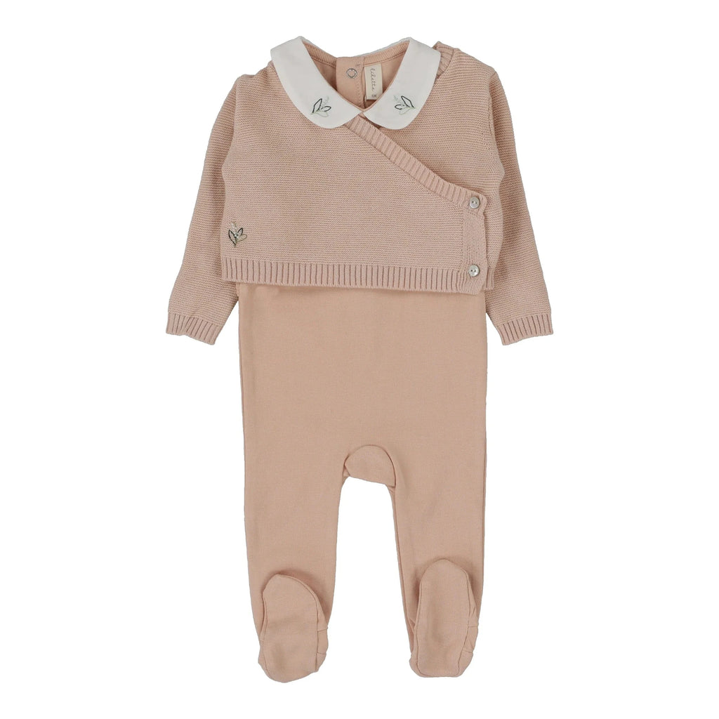 Lilette by Lil Legs Footie Jellybeanzkids Lilette Knit Wrap Sleeveless Footie Set With Bonnet-Pink