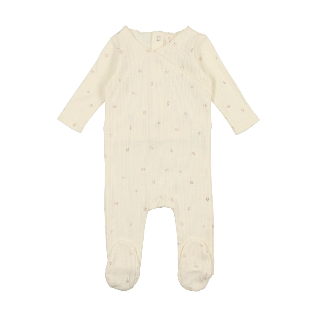 Lilette by Lil Legs Footie Jellybeanzkids Lilette Pointelle Footie w/ Bonnet- Cream/Petal