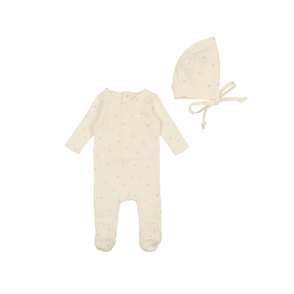 Lilette by Lil Legs Footie Jellybeanzkids Lilette Pointelle Footie w/ Bonnet- Cream/Petal