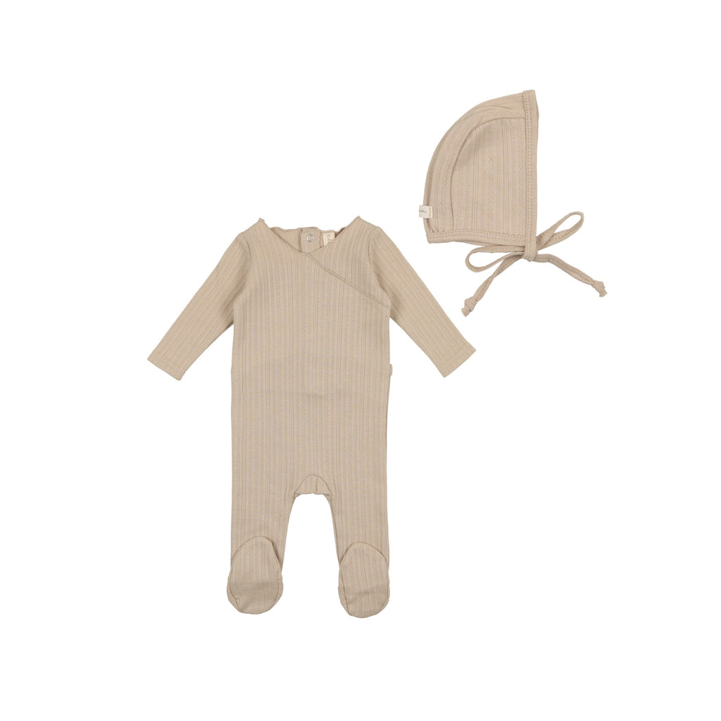 Lilette by Lil Legs Footie Jellybeanzkids Lilette Pointelle Footie w/ Bonnet- Sand