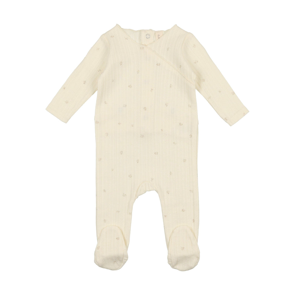 Lilette by Lil Legs Footie Jellybeanzkids Lilette Pointelle Footie with Bonnet- Cream/Sand