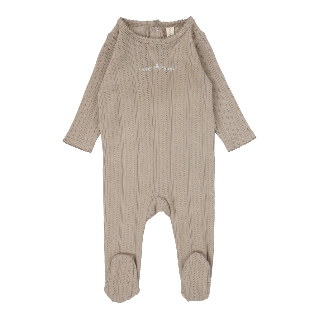 Lilette by Lil Legs Footie Jellybeanzkids Lilette Pointelle Graphic Footie - Oat