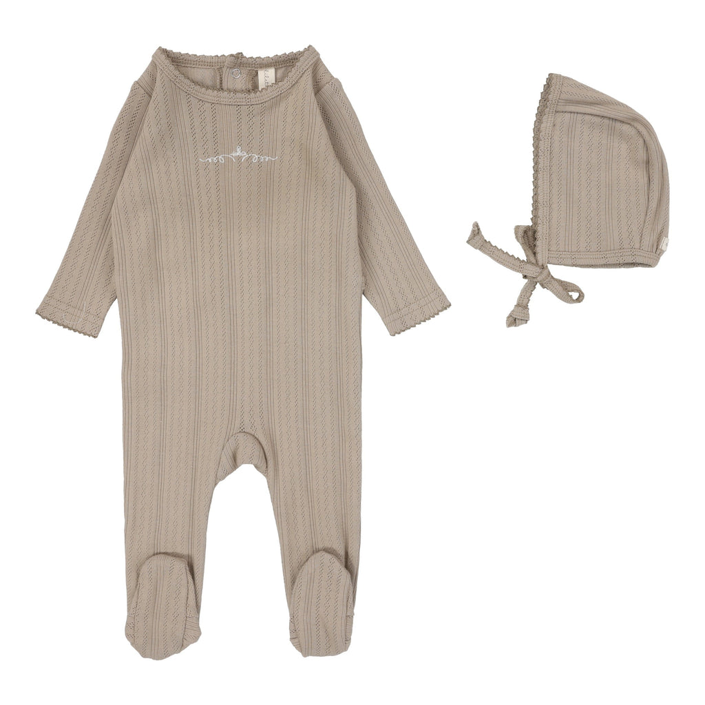 Lilette by Lil Legs Footie Jellybeanzkids Lilette Pointelle Graphic Footie Set - Oat