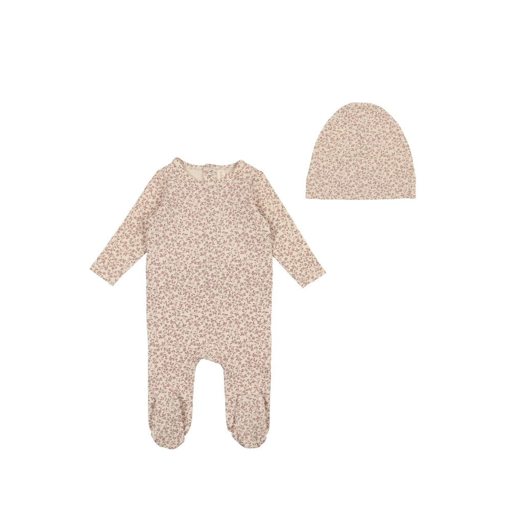 Lilette by Lil Legs Footie Jellybeanzkids Lilette Printed Footie w/ Beanie- Mauve Floral