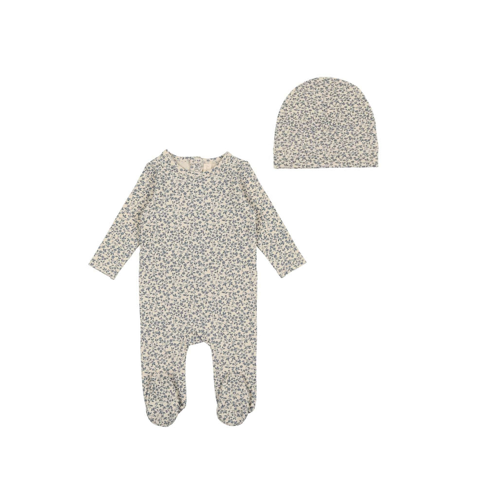 Lilette by Lil Legs Footie Jellybeanzkids Lilette Printed Footie With Beanie- Blue Floral