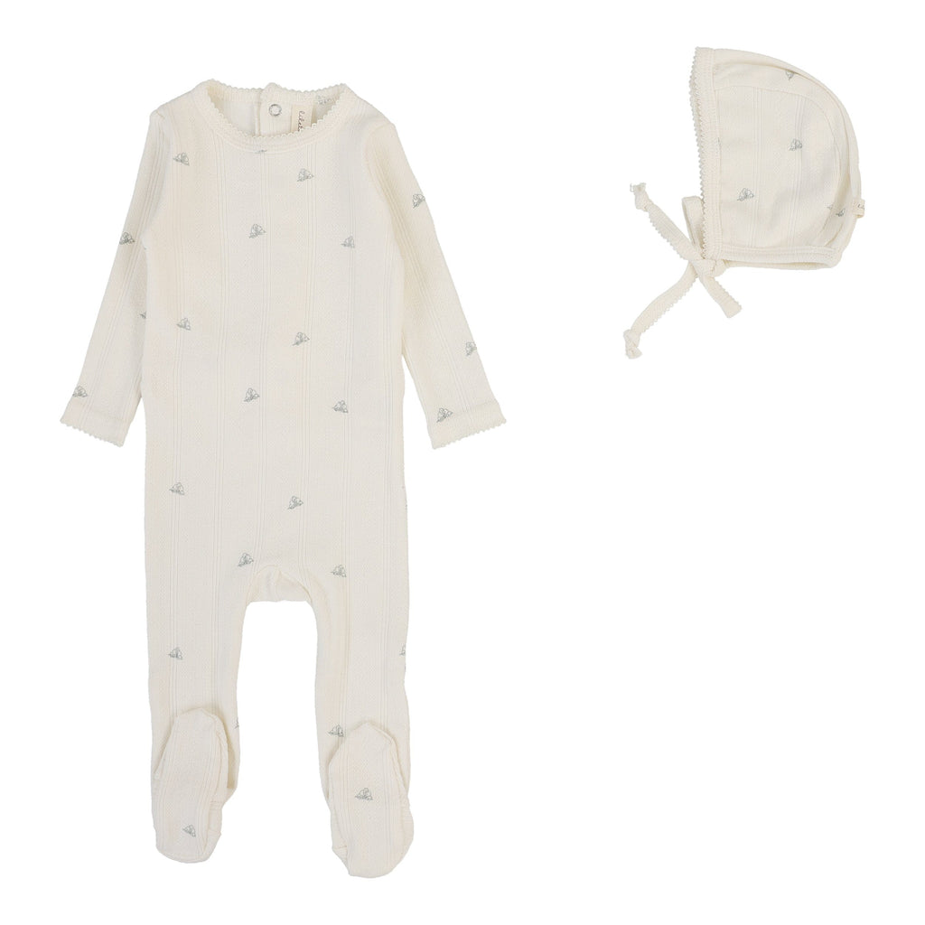 Lilette by Lil Legs Footie Jellybeanzkids Lilette Printed Pointelle Footie Set - Cream/Blue Crown