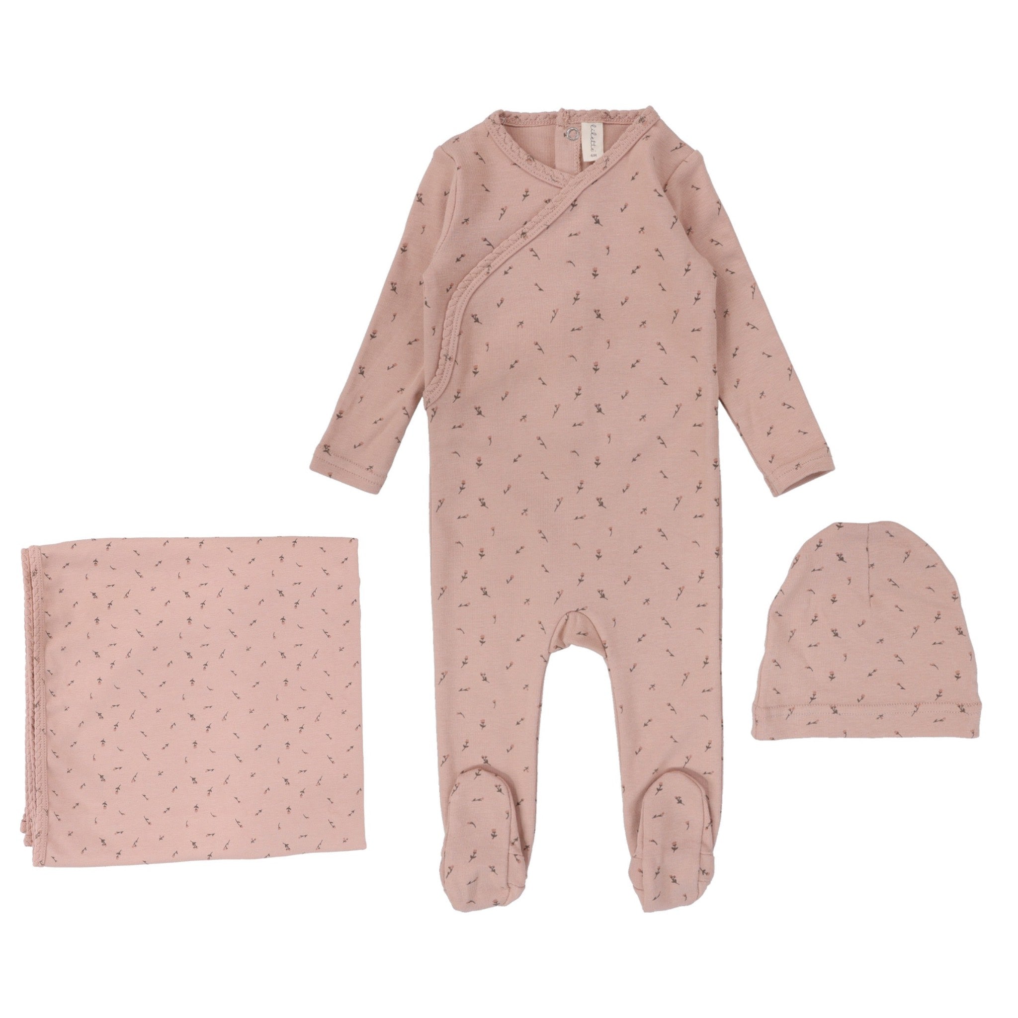 Lilette Printed Wrapover Footie - Scattered Branch Pink Lilette Printed Wrapover Footie - Scattered Branch Pink