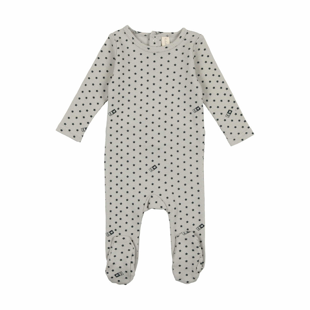 Lilette by Lil Legs Footie Jellybeanzkids Lilette Ribbed Star Footie with Beanie- Cloud/Navy