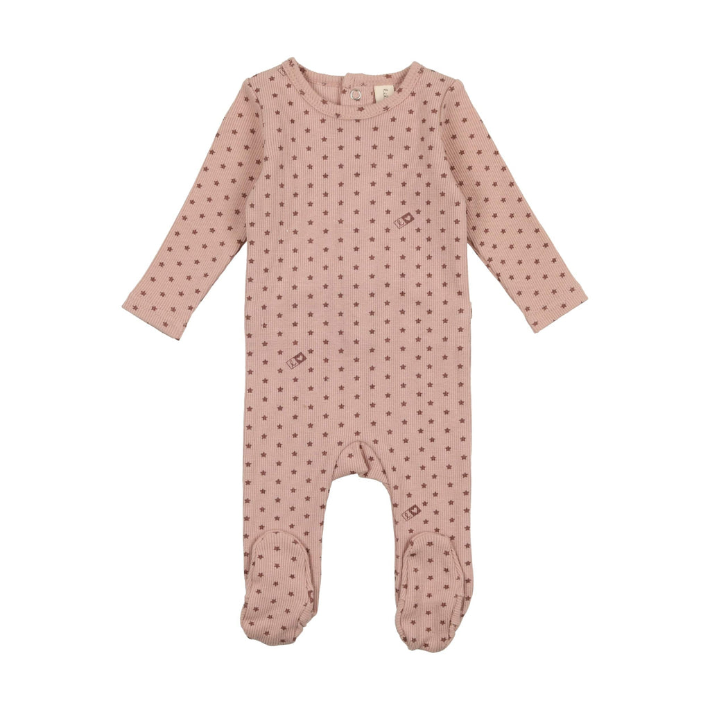 Lilette by Lil Legs Footie Jellybeanzkids Lilette Ribbed Star Footie with Beanie- Pink/Rose