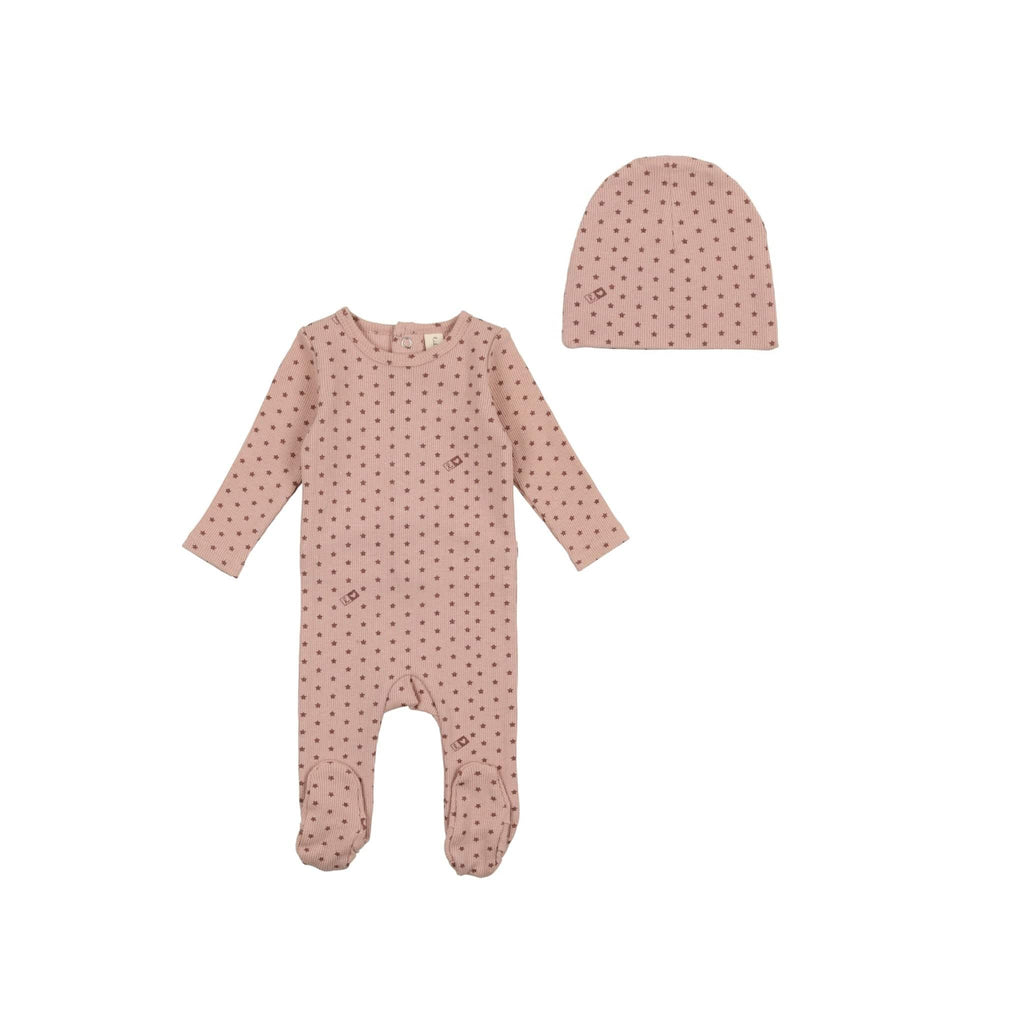 Lilette by Lil Legs Footie Jellybeanzkids Lilette Ribbed Star Footie with Beanie- Pink/Rose