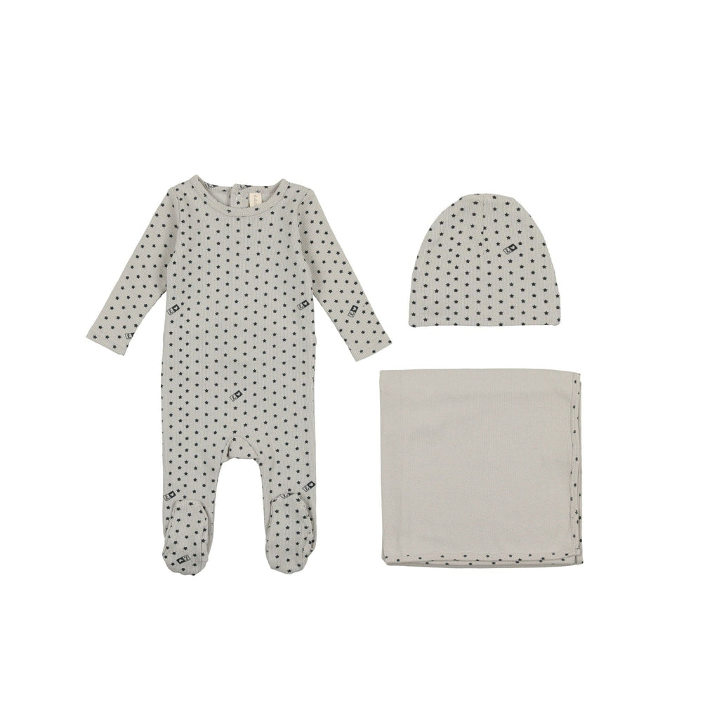 Lilette by Lil Legs Footie Jellybeanzkids Lilette Ribbed Star Layette Set- Cloud/Navy