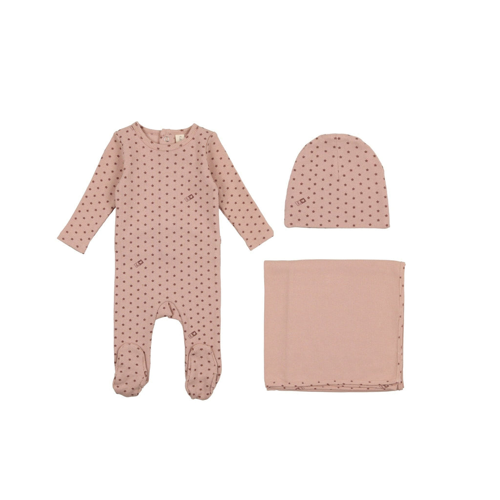 Lilette by Lil Legs Footie Jellybeanzkids Lilette Ribbed Star Layette Set- Pink/Rose