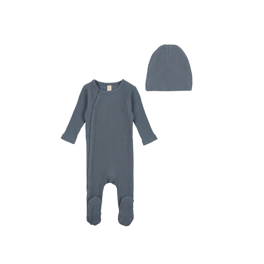 Lilette by Lil Legs Footie Jellybeanzkids Lilette Side Snap Footie with Beanie- French Blue