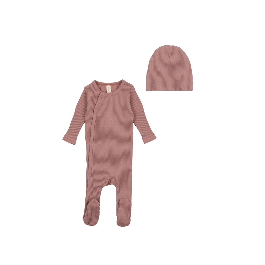 Lilette by Lil Legs Footie Jellybeanzkids Lilette Side Snap Footie with Beanie- Mauve