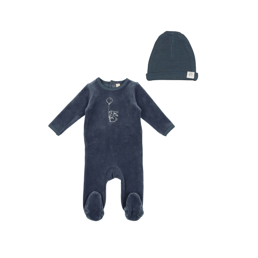 Lilette by Lil Legs Footie Jellybeanzkids Lilette Velour Bunny Footie and Beanie- Blue w/ Balloon
