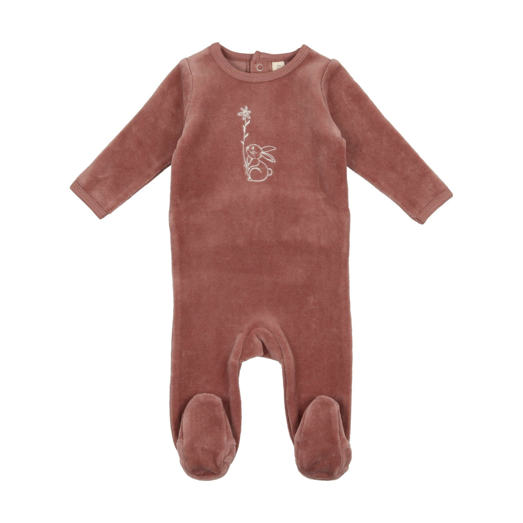 Lilette by Lil Legs Footie Jellybeanzkids Lilette Velour Bunny Footie- Brushwood w/ Flower