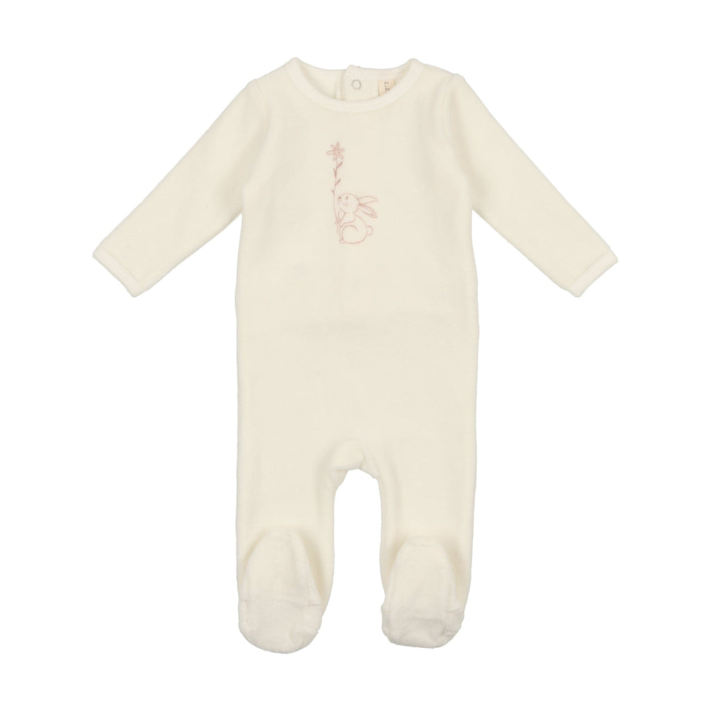 Lilette by Lil Legs Footie Jellybeanzkids Lilette Velour Bunny Layette Set- White w/ Flower