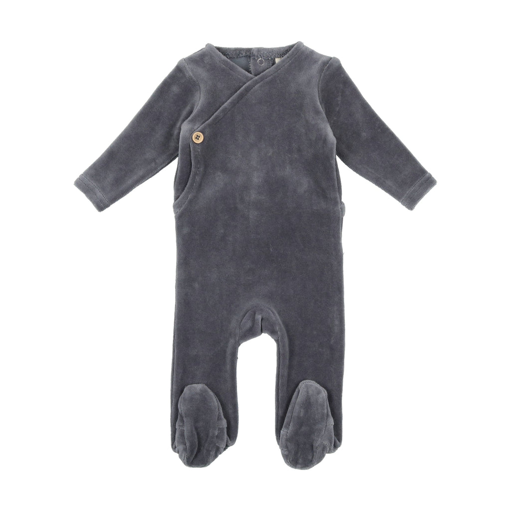 Lilette by Lil Legs Footie Jellybeanzkids Lilette Velour Button Footie with Bonnet- Slate