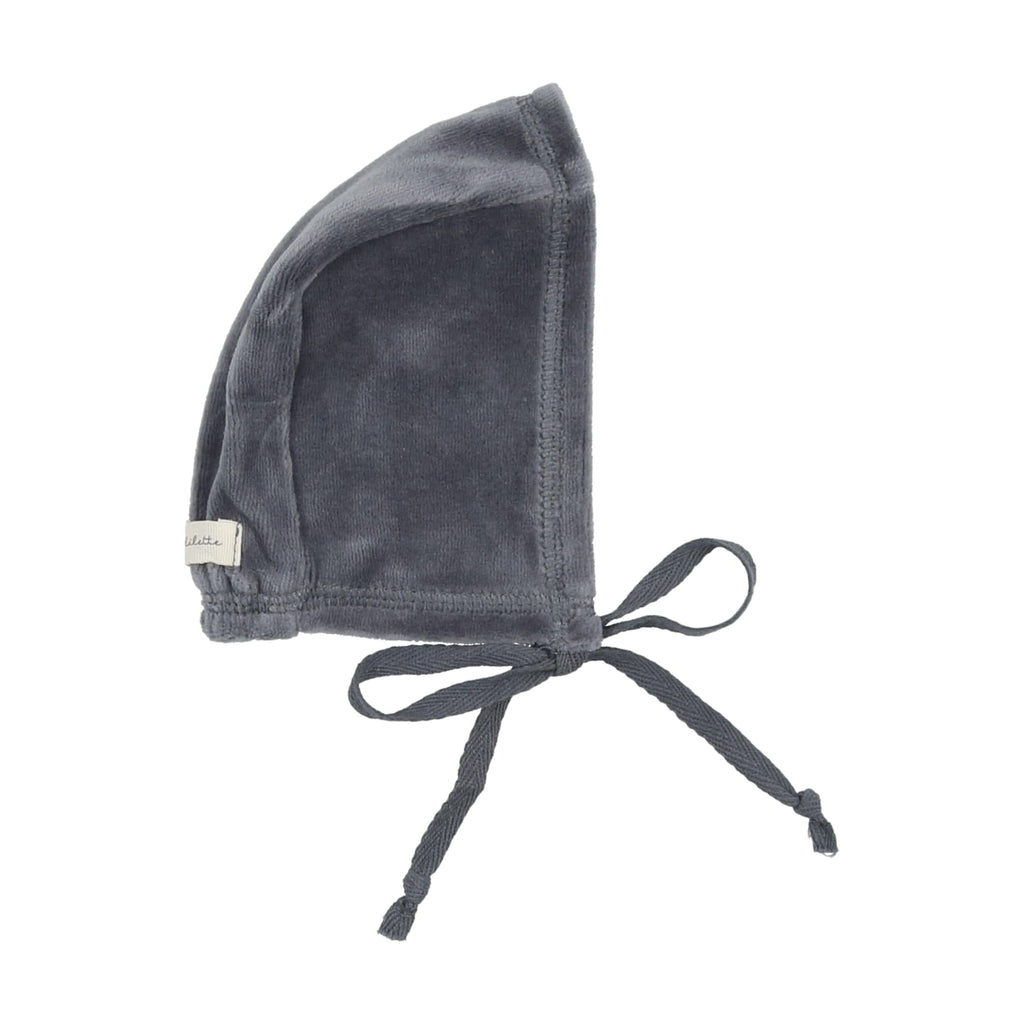 Lilette by Lil Legs Footie Jellybeanzkids Lilette Velour Button Footie with Bonnet- Slate