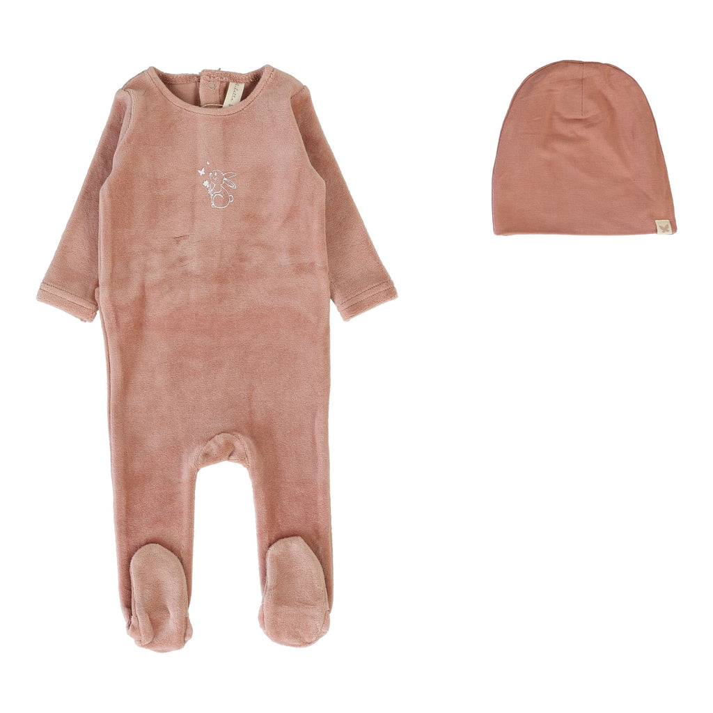 Lilette by Lil Legs Footie Jellybeanzkids Lilette Velour Forest Graphic Footie Set - Deep Pink
