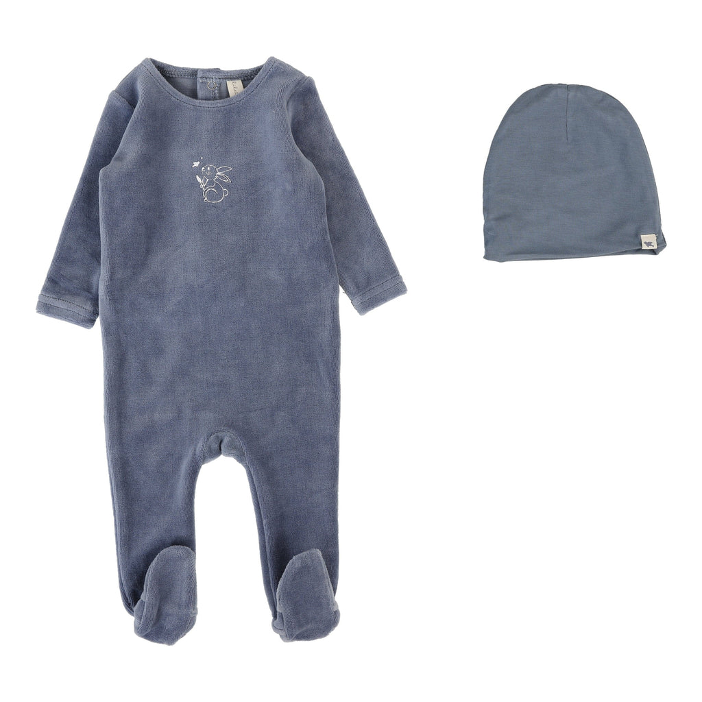 Lilette by Lil Legs Footie Jellybeanzkids Lilette Velour Forest Graphic Layette Set - Slate
