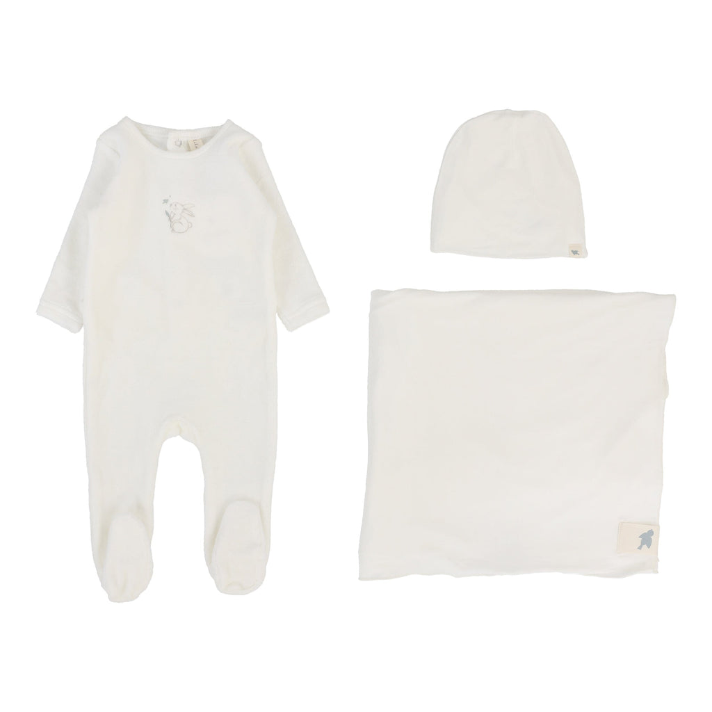 Lilette by Lil Legs Footie Jellybeanzkids Lilette Velour Forest Graphic Layette Set - Winter White/Oat