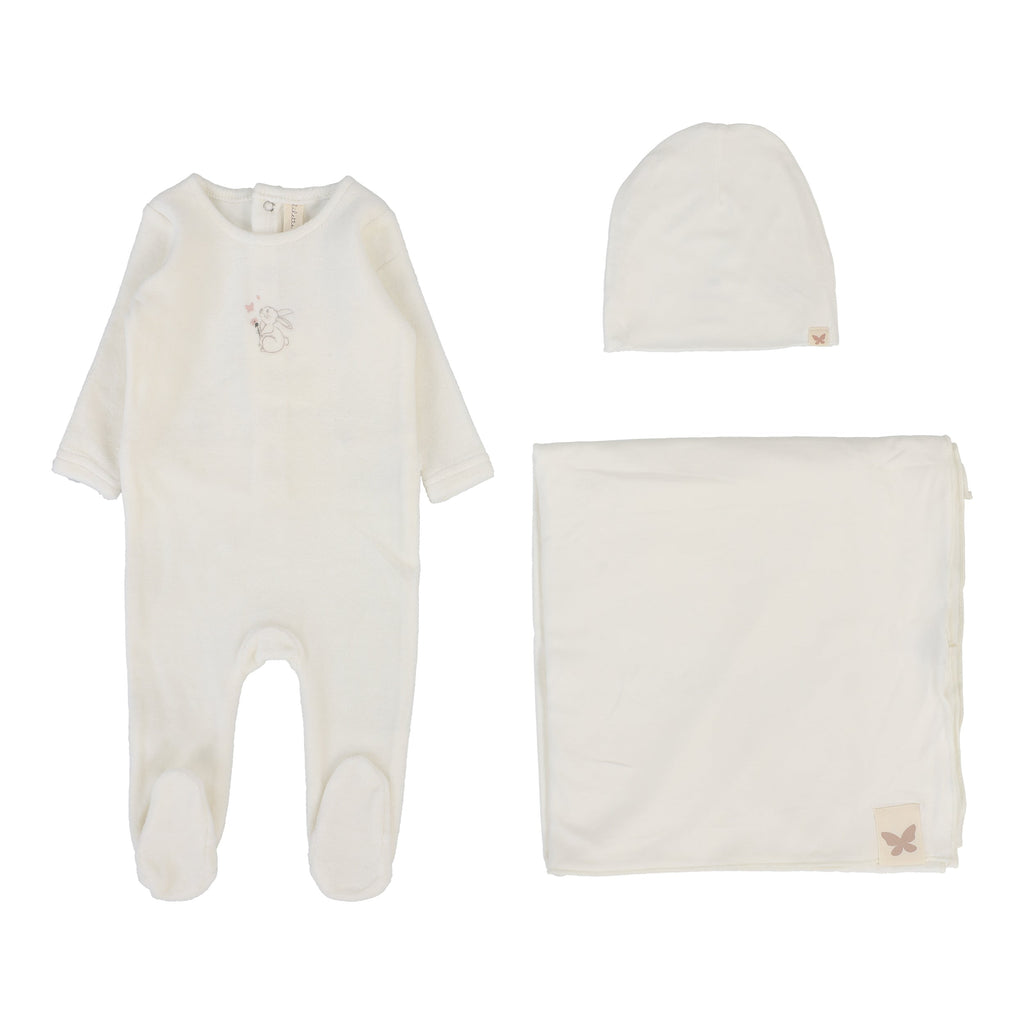 Lilette by Lil Legs Footie Jellybeanzkids Lilette Velour Forest Graphic Layette Set - Winter White/Pink