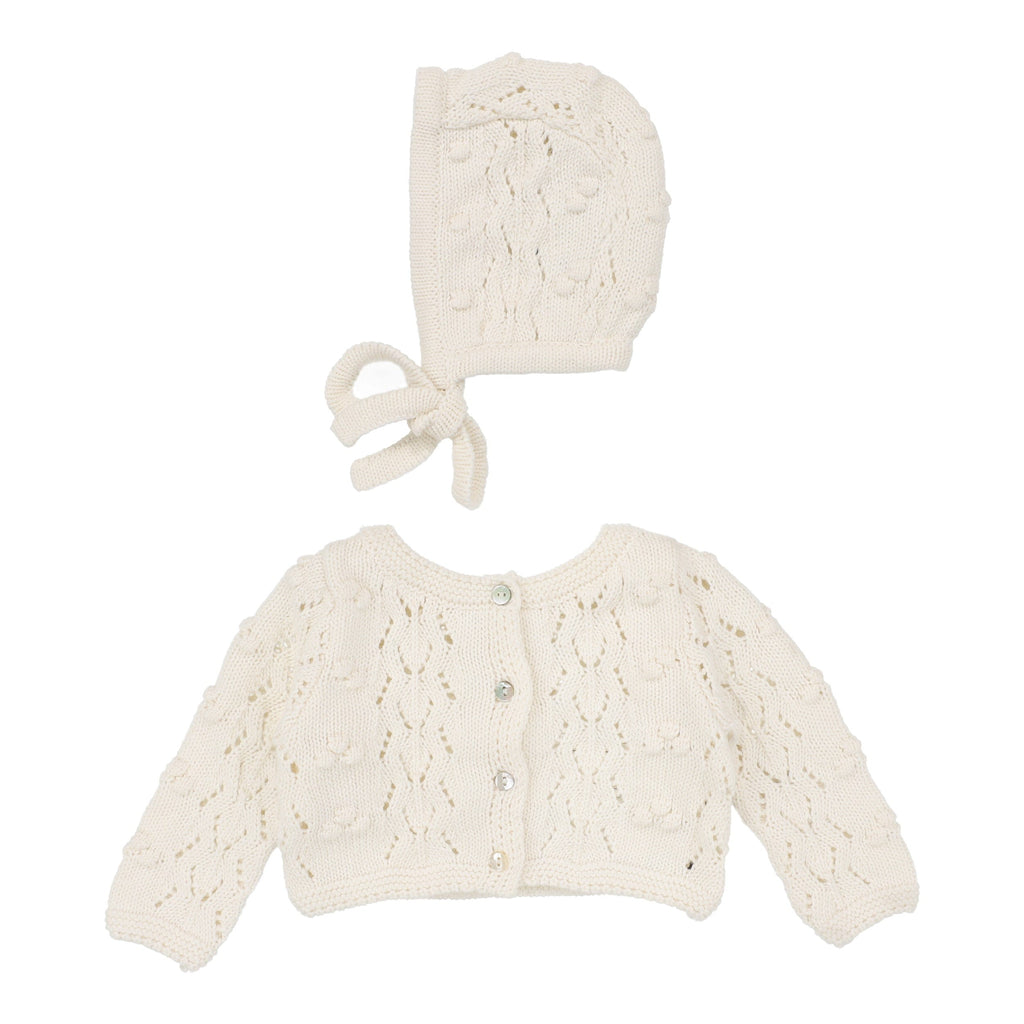 Lilette by Lil Legs set Jellybeanzkids Lilette Popcorn Weave Cardigan Set - Cream