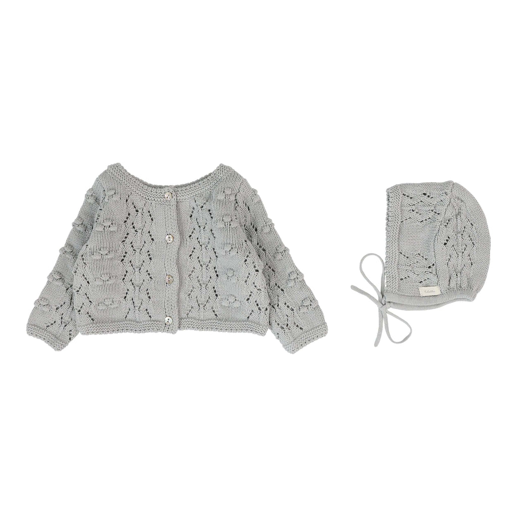 Lilette by Lil Legs set Jellybeanzkids Lilette Popcorn Weave Cardigan Set - Light Blue