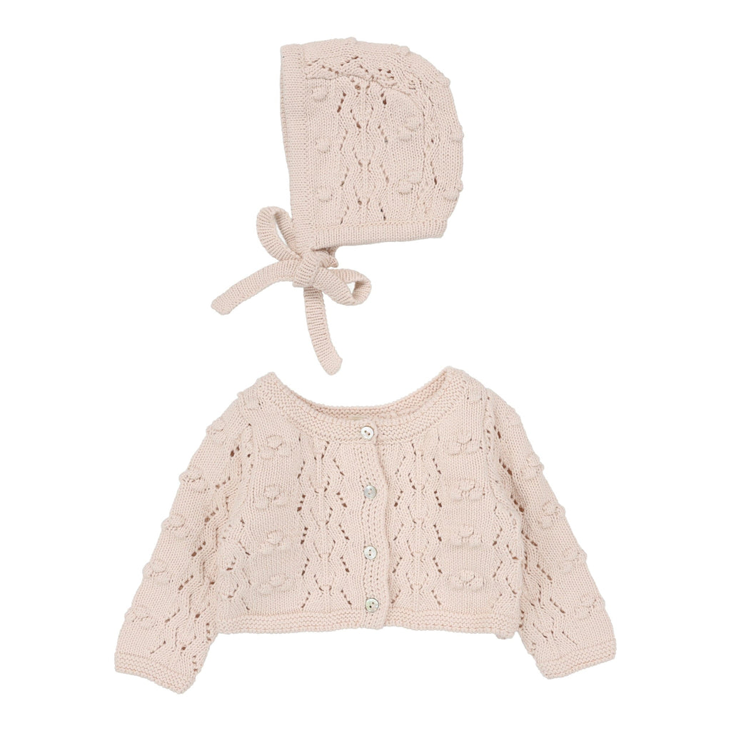 Lilette by Lil Legs set Jellybeanzkids Lilette Popcorn Weave Cardigan Set - Petal