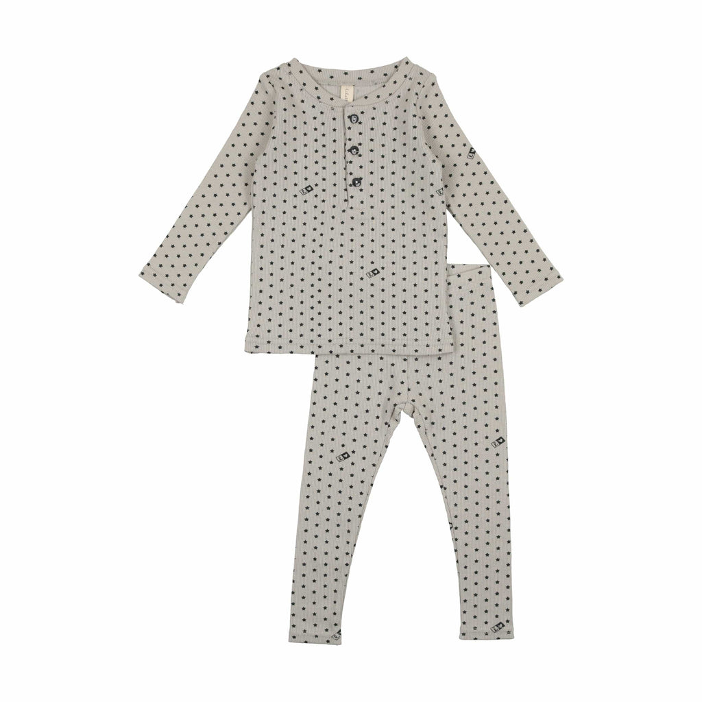 Lilette by Lil Legs Set Jellybeanzkids Lilette Ribbed Star Lounge Set- Cloud/Navy