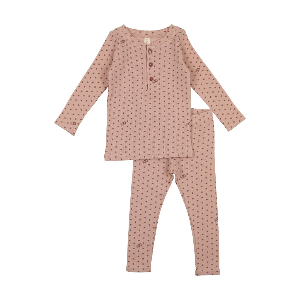 Lilette by Lil Legs Set Jellybeanzkids Lilette Ribbed Star Lounge Set- Pink/Rose
