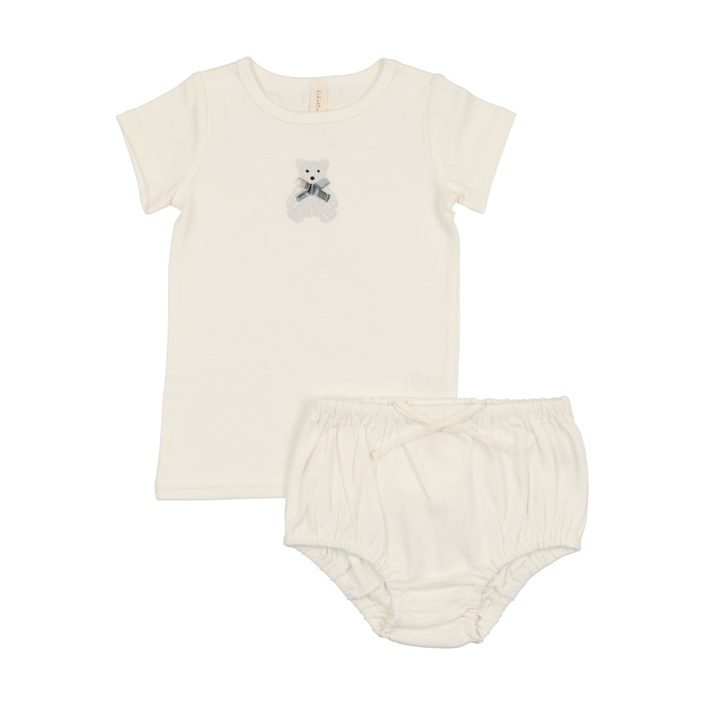 Lilette by Lil Legs Set Jellybeanzkids Lillete Embroidered Bloomers Set- White Bear