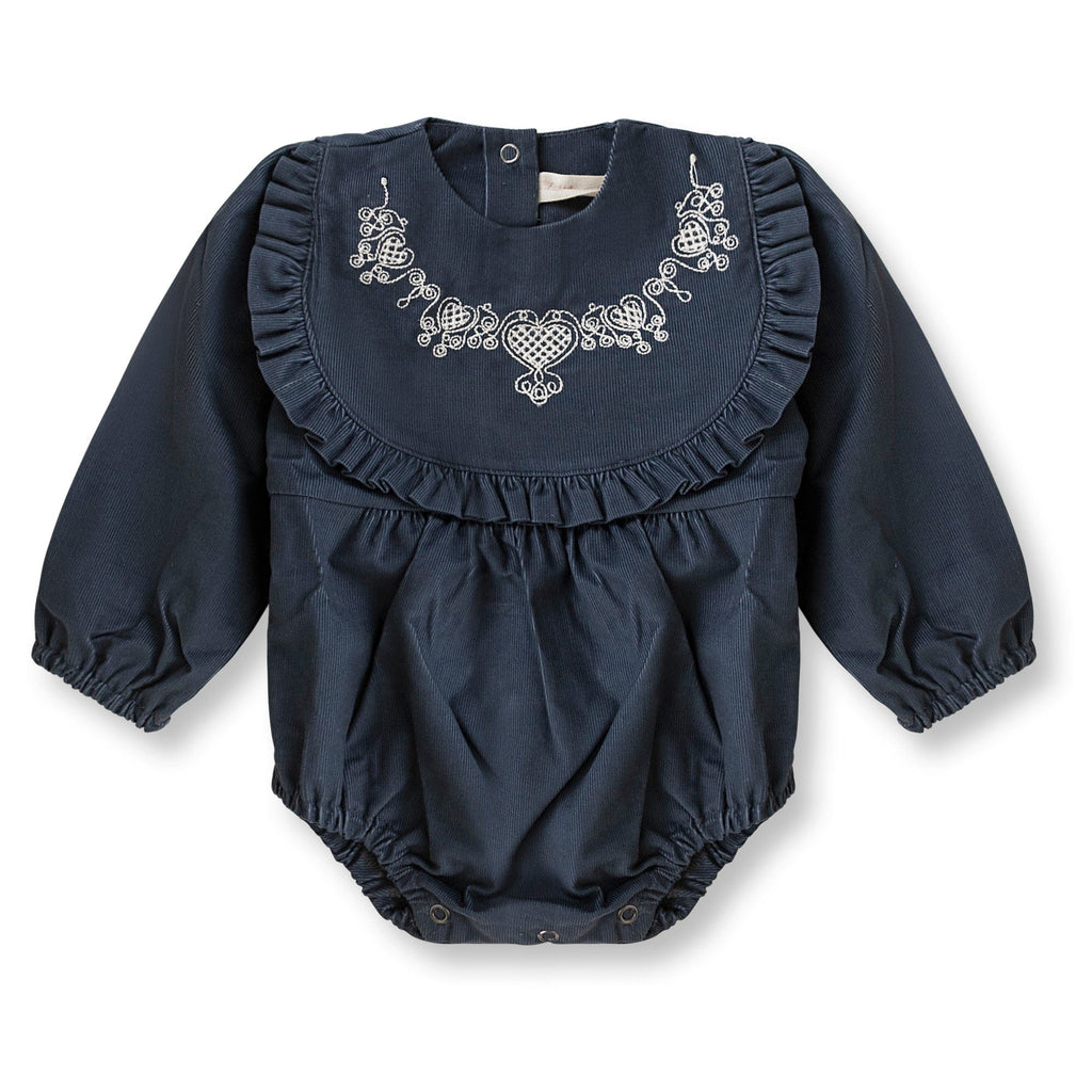 Little Eyelet Top Jellybeanzkids Little Eyelet Baby Gina Romper- Steel Blue Corduroy