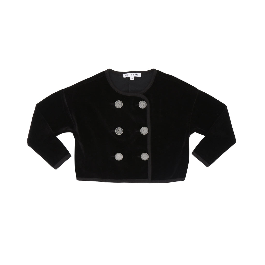 Little Parni Cardigan Jellybeanzkids Little Parni Velour Double Breasted Cardigan-Black