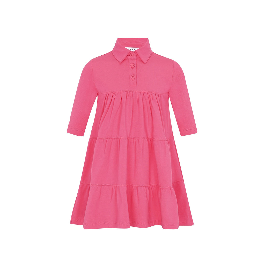 Little Parni Dress Jellybeanzkids Little Parni Girls Tiered Dress With LP Back- Hot Pink