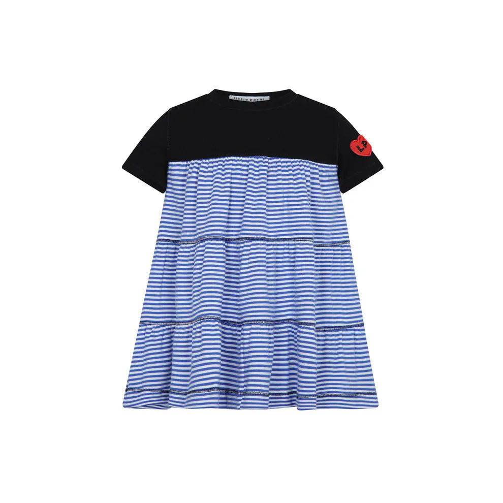 Little Parni Varsity Tiered Short Sleeves Dress-Royal Blue/White 7