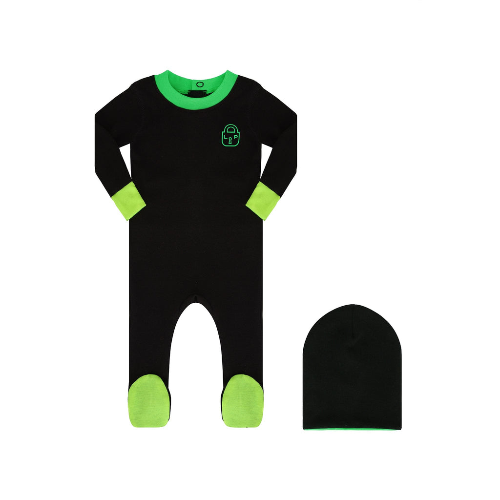 Little Parni footie Jellybeanzkids Little Parni Heartlock Neon Cuff Footie- Black/Green