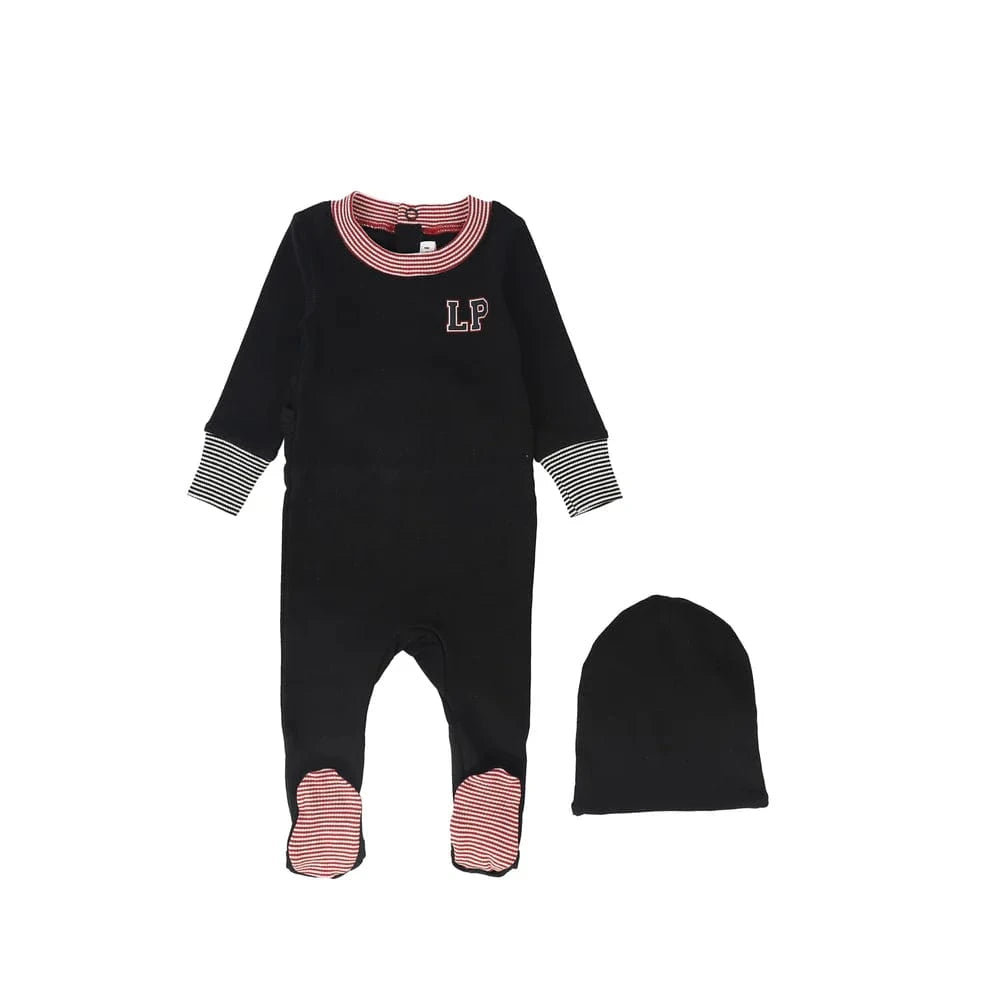 Little Parni Footie Jellybeanzkids Little Parni LP Varsity Footie- Black