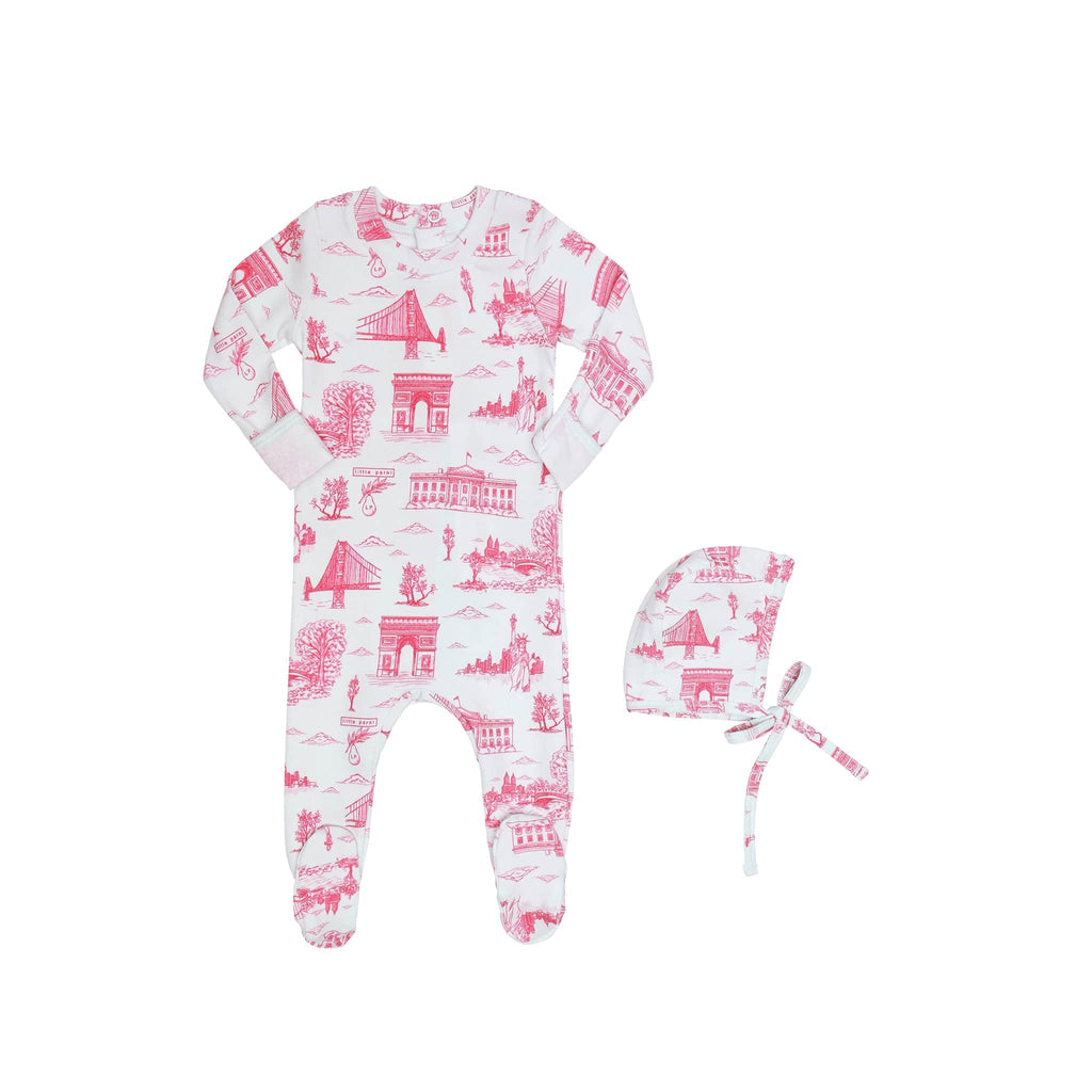 Little Parni footie Jellybeanzkids Little Parni Toile Footie- Ivory/Pink