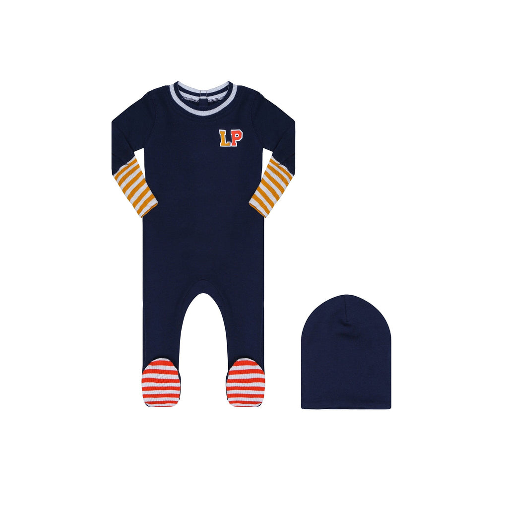 Little Parni footie Jellybeanzkids Little Parni Varsity Colorblock Footie- Navy