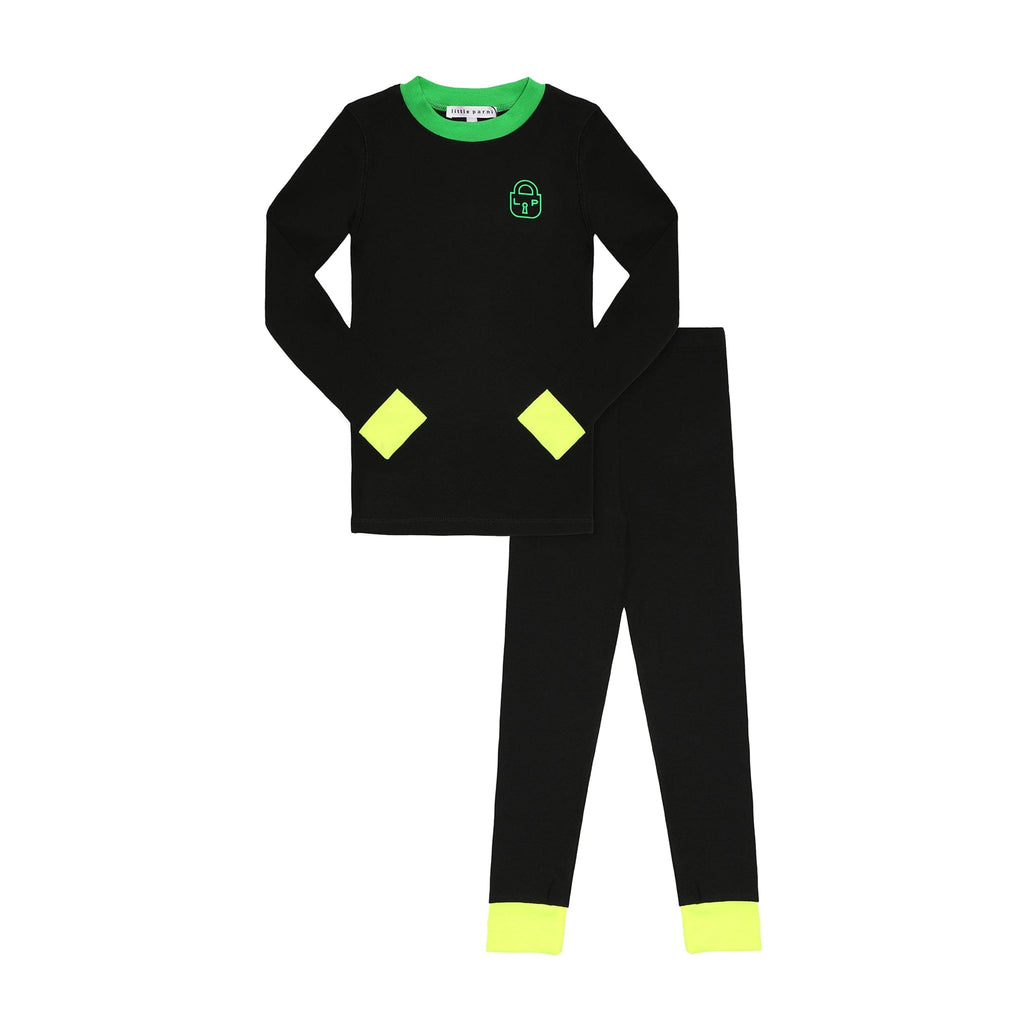 Little Parni Pajamas Jellybeanzkids Little Parni Heartlock Neon Cuff Pajamas- Black/Green