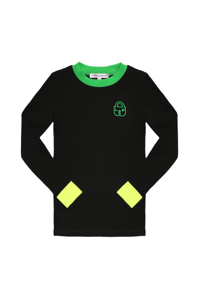 Little Parni Pajamas Jellybeanzkids Little Parni Heartlock Neon Cuff Pajamas- Black/Green