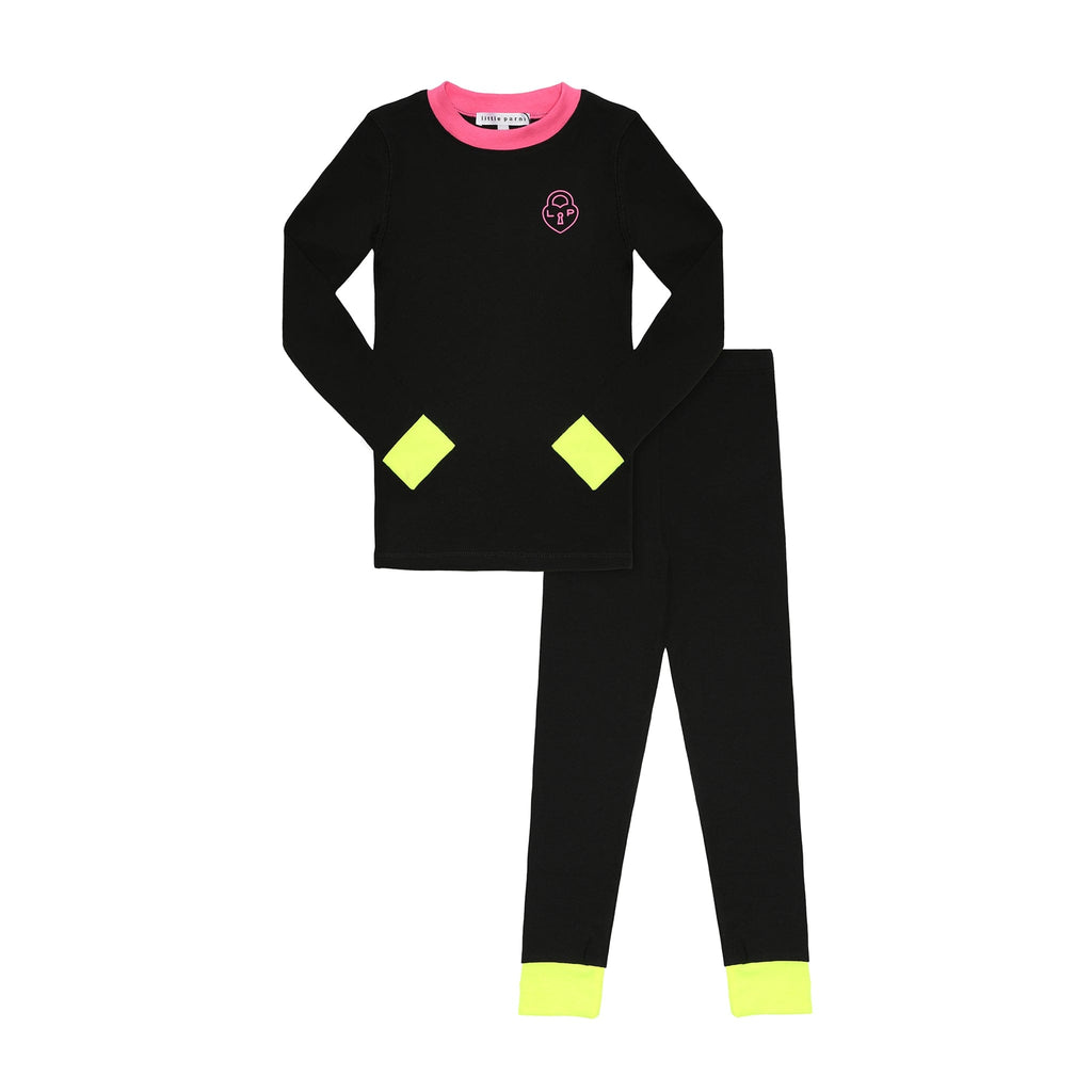 Little Parni Pajamas Jellybeanzkids Little Parni Heartlock Neon Cuff Pajamas- Black/Pink