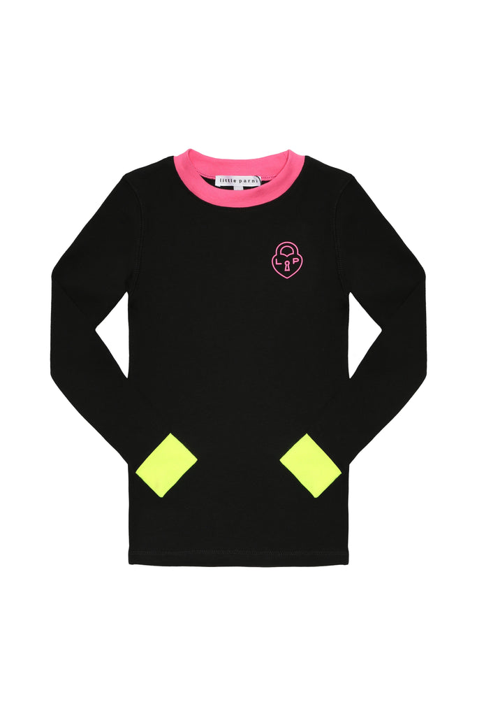 Little Parni Pajamas Jellybeanzkids Little Parni Heartlock Neon Cuff Pajamas- Black/Pink