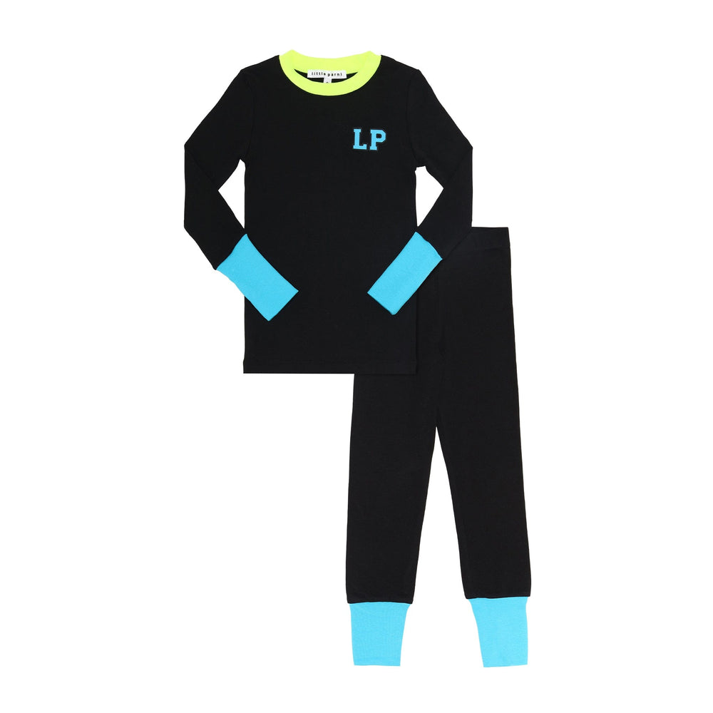 Little Parni Pajamas Jellybeanzkids Little Parni Neon Pajamas with LP- Black/ Neon