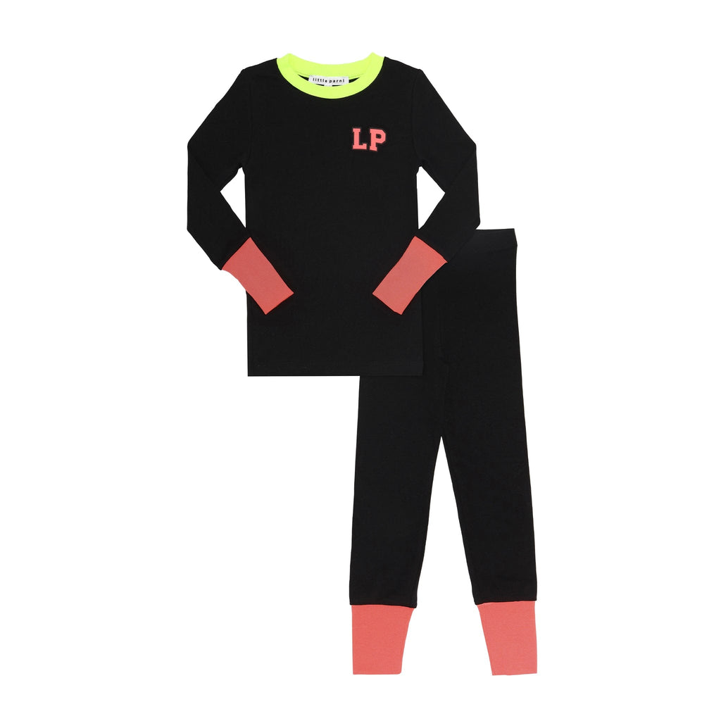 Little Parni Pajamas Jellybeanzkids Little Parni Neon Pajamas with LP- Black/ Pink