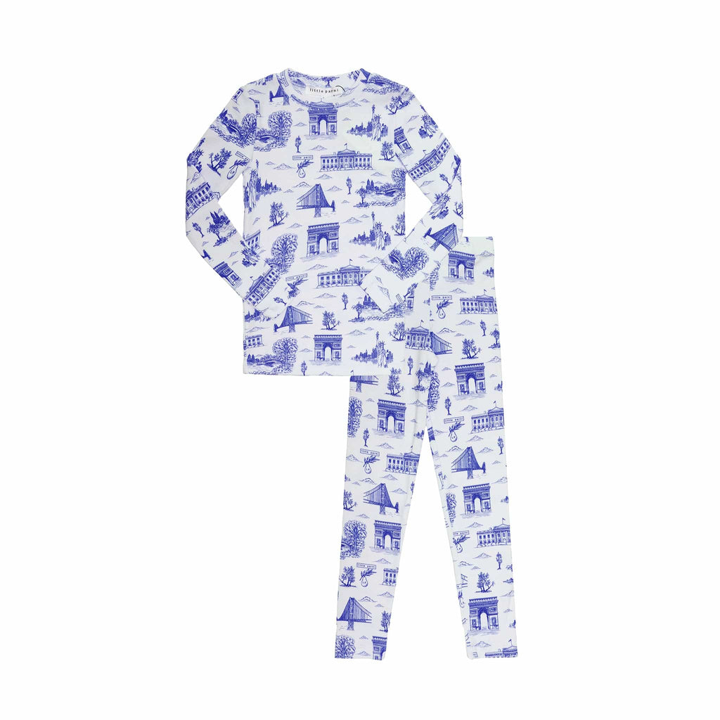 Little Parni Pajamas Jellybeanzkids Little Parni Toile Pajamas- Ivory/Blue