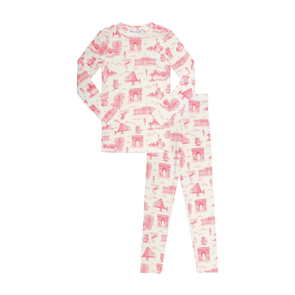 Little Parni Pajamas Jellybeanzkids Little Parni Toile Pajamas- Ivory/Pink